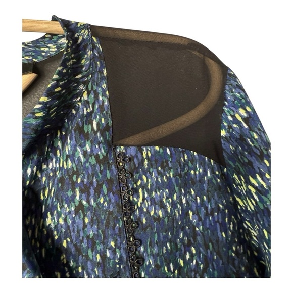 Cynthia Steffe Navy Tie Neck Babydoll Long Sleeve Patterned Mini Dress Size 6 - Picture 12 of 15